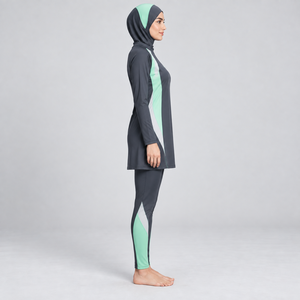 Ensemble Burkini Modeste 3 Pièces pour Femme, Couleur Unie, Couverture Complète, Manches Longues, Pantalon, Taille OEM, Protection UV, Plus Front - Product Image 4