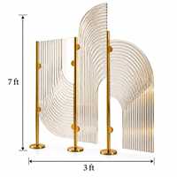 Paravent de séparation de pièce en verre translucide moderne, motif ondulé découpé au laser, cadre en acier inoxydable écologique, finition PVD or