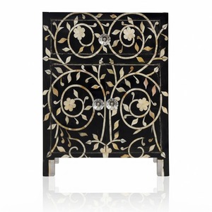 Table de chevet indienne artisanale en os bleu incrusté, motif marocain de luxe, armoire 1 tiroir 2 portes, prix direct usine, pour chambre à coucher - Product Image 4