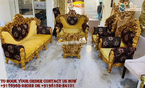 Juego de sofá de 9 plazas pulido plateado de estilo italiano Juego de sofá de 9 plazas pulido plateado de estilo barroco Juego de sofá tallado en plata antigua - Product Image 2