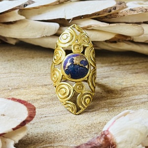 Bague Bohème Turquoise Tendance en Laiton Plaqué Or 18 carats pour Femme, Bijou Ethnique Design Spirale Tribal, Vente en Gros - Product Image 1