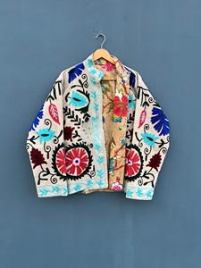 Handcrafted Suzani Embroidery Reversible Velvet Quilted Short <b>Jacket</b> for Women Vintage Floral Boho Winter Wear Outerwear - Product Image 2