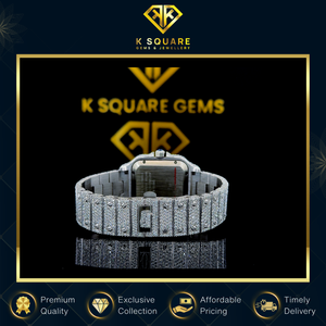 ลดราคาพิเศษ นาฬิกาควอตซ์อัตโนมัติคุณภาพดี หน้าปัดสี่เหลี่ยม สแตนเลสสตีล VVS กันน้ำ ประดับเพชรโมอิสซาไนต์ - Product Image 5