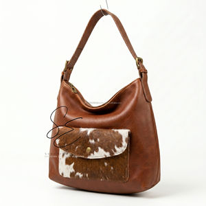 Genuine Leather Hobo <b>Tote</b> Bag Hair On Hide Cowhide Shoulder Handbag Lightweight Everyday Purse for Women - Product Image 3