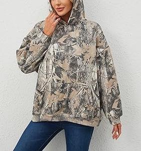 Sweat à capuche camouflage jungle pour femme – Tendance streetwear, coupe oversize, motif arbre tactique - Product Image 4