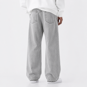 Jean en denim délavé coupe droite ample pour homme, taille mi-haute, en coton décontracté, style printemps 2026 - Product Image 4