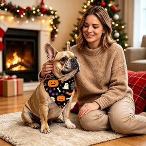 Custom Logo Printed Halloween <b>Pet</b> Bandana Lightweight Breathable Triangular Scarf Holiday Supply - Product Image 1