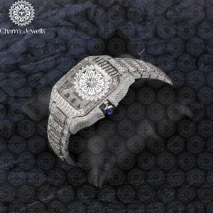 Montre de luxe Charm Jewells en acier inoxydable, boîtier de 40 mm, accents de diamants, mouvement mécanique analogique, mode vintage hip-hop pour hommes - Product Image 4