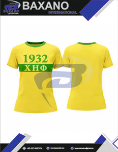 T-shirt Ringer Sororité Chi Eta Phi Imprimé Jaune & Vert Col Contrastant 100% Coton Respirant Style Urbain CEPhi Sorority Tee - Product Image 4