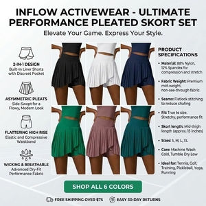 Men's Blue Vintage Style <b>Pleated</b> Sport <b>Skirt</b> with Elastic Waist and Built-In Shorts Solid Color Quick Dry Anti-UV Golf Clothing - Product Image 5