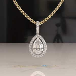 Octagon Cut Geometric Moissanite Pendant 14K Gold Certified 1CT Halo Pendant Necklace - Product Image 1