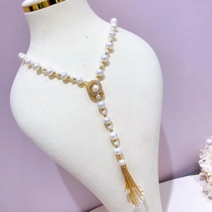 Cadena para Suéter con Borlas Elegantes de Otoño Invierno, con Perlas de Agua Dulce, Estilo Europeo Retro, Casi Redondas con Ligeras Imperfecciones - Product Image 1