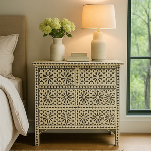 Commode empilable artisanale haut de gamme en os incrusté, mobilier indien artistique à motifs floraux pour hôtels - Product Image 4