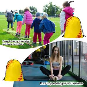 Yellow Softball Themed <b>Drawstring</b> Bag 40.64cm x 33.02cm Foldable Polyester Sports <b>Backpack</b> for Gym Outdoor Use - Product Image 4