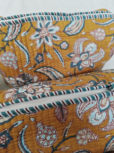 Yellow Floral Block Printed Durable Cotton Zipper Eco-Friendly Large Capacity <b>Makeup</b> <b>Case</b> Indian Pouches Travel Cosmetic - Product Image 4