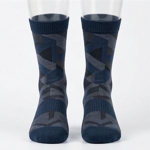 Crew <b>Socks</b> Geometric Pattern Navy Blue Breathable Knitted Regular Style Adult Daily Use - Product Image 1