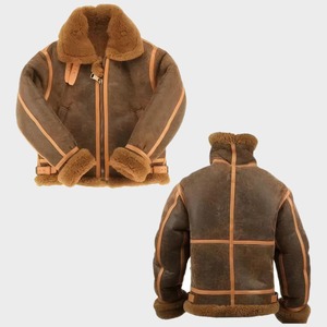 Blouson aviateur vintage en peau de mouton B-3 pour homme, marron vieilli - Product Image 2
