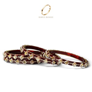 Bracelets en verre kashmiri de haute qualité, couleur rouge bordeaux, motif géométrique en pierre, pour bijoux de mariage indiens, vente en gros - Product Image 4