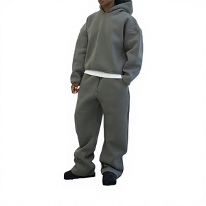 Conjunto de chándal unisex personalizado transpirable de otoño, de peso pesado, con sudadera con capucha extragrande con cremallera y pantalones de chándal de pierna ancha, estilo urbano, a juego para parejas - Product Image 3