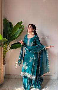 Ensemble Kurta Palazzo Dupatta de créateur avec broderie et travail de sequins – Achetez directement auprès d'un fournisseur indien au prix de gros - Product Image 3