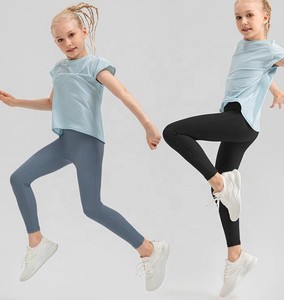 Leggings Deportivos Elásticos Suaves Estilo Vintage para Niñas, Pantalones de Yoga Transpirables de Cintura Alta para Baile, 6-13 Años, 100% Algodón - Product Image 2