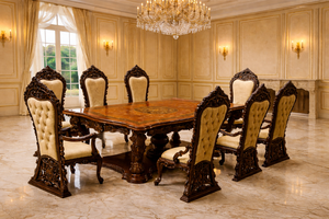 Ultra-Luxury Hand-Carved Gold Finish <b>Solid</b> <b>Wood</b> Round Dining <b>Table</b> Set 8-Seater Dining Room Furniture - Product Image 6