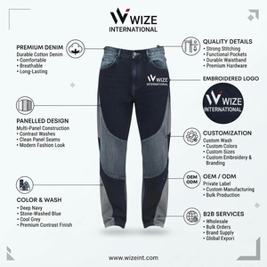 กางเกงยีนส์เดนิมทรงตรงเอวสูงสำหรับผู้ชาย WIZE INTERNATIONAL แต่งสีตัดต่อ ระบายอากาศได้ดี ผ้าฝ้าย สไตล์ลำลอง ใส่ได้ในฤดูใบไม้ผลิ - Product Image 6