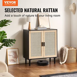 31.5 pollici nero Rattan armadietto 2 porte magnetiche scaffali regolabili credenza Buffet per ingresso corridoio soggiorno - Product Image 2