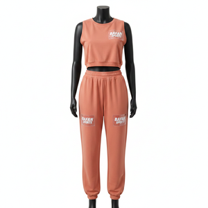 Ensemble haut court et pantalon pour femme, polyester et élasthanne 220 GSM, couleur unie, logo personnalisé par transfert thermique, ensembles pour femmes - Product Image 6