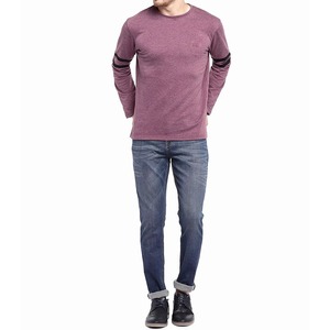 Camiseta de Manga Larga Personalizada para Hombre, Color Morado Jaspeado con Franja en el Brazo Color Granate, Corte Ajustado, Algodón, Estilo Casual Urbano, OEM al por Mayor - Product Image 5