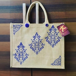 Indian Manufactured Fashion Canvas <b>Bags</b> <b>Extra</b> <b>Large</b> Size Letter Pattern Washable Zipper Closure for Supermarket Retail Packaging - Product Image 1