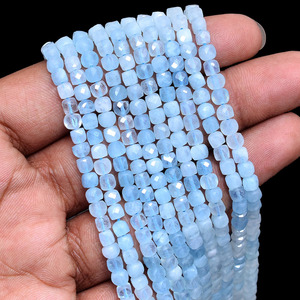 Perles cubiques facettées en aquamarine AAA+ de 4 mm, pierres semi-précieuses naturelles multicolores en aquamarine, perles fantaisie 3D en forme de boîte pour bijoux - Product Image 2