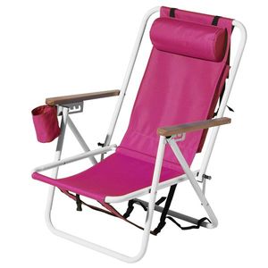 Sedia a 4 posizioni pieghevole con poggiatesta portabicchieri zaino portatile pieghevole in legno braccioli rosa - Product Image 2