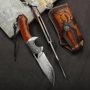 Couteau de poche pliant classique en acier Damas, fait main, personnalisable OEM, manche en bois, pour camping, chasse, usage tactique, DIY - Product Image 2