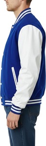 <b>Men's</b> Royal Blue Varsity <b>Jacket</b> Solid Color Button Closure Turn-down Collar Casual Style Autumn Wear Regular Fit - Product Image 5