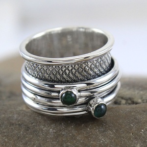 925 Sterling Silver <b>Black</b> Onyx Rose Gold Plated Spinner Ring Handmade Wide Band Meditation Fidget Ring for Women & <b>Men</b> - Product Image 3