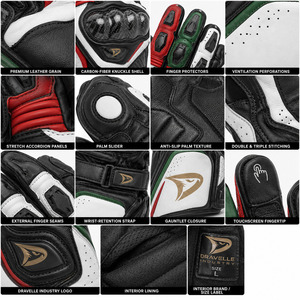 ถุงมือแข่งรถ Dainese แบบเต็มนิ้ว หนังแท้ สีดำ ขาว แดง เขียว สายรัดข้อมือปรับได้ ปิดด้วยแถบตีนตุ๊กแก ป้องกันการกระแทกขณะขับขี่ - Product Image 5
