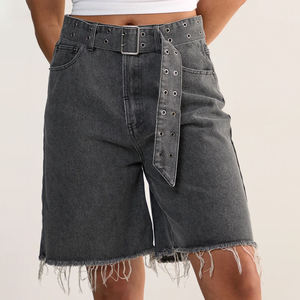 Pantalones Cortos de Lona Blancos de Cintura Alta para Hombre, Estilo Casual con Botones, Transpirables, de Color Sólido, Estilo Denim - Product Image 3