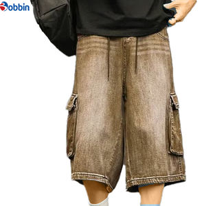 กางเกงยีนส์ขาสั้นทรงหลวมสไตล์ฮิปฮอปสตรีทแวร์แบรนด์ดังสำหรับผู้ชายและผู้หญิง ลุควินเทจ ซักฟอก เอวกลาง มีกระเป๋าหลายช่อง เหมาะสำหรับฤดูร้อน - Product Image 1