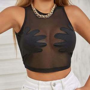Top Corto Sexy de Lona Negra para Mujer, Transparente, Ecológico, de Secado Rápido, Sin Mangas, para Primavera - Product Image 5