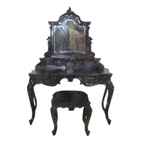 Tabouret de coiffeuse Rococo Commode de maquillage avec tiroirs Commode en bois avec miroir pour meubles de chambre classiques
