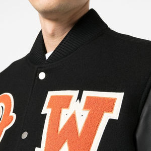 แพทช์ปักตัวอักษร โลโก้แบบกำหนดเอง แขนเสื้อหนัง  ผ้าขนสัตว์สีดำ  เสื้อแจ็คเก็ตเบสบอลแบบวาร์ซิตี้คุณภาพสูงสำหรับฤดูหนาว - Product Image 4