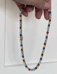 Multi Stone 4mm <b>Tennis</b> <b>Necklace</b> 16 Inch Multicolor Gemstone 925 <b>Sterling</b> <b>Silver</b> 18K Gold Plated Trendy Certified Elegant - Product Image 2