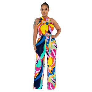 Pantalon femme sans manches à imprimé floral, respirant, taille élastique, coupe droite, décontracté, pour l'été - Product Image 3