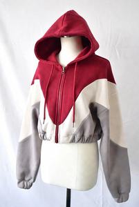 Women's <b>Cropped</b> Color Block <b>Zip</b> <b>Up</b> Hoodie Oversized Long Sleeve Fleece Hooded Sweatshirt Casual Streetwear Jacket - Product Image 4