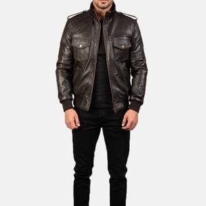 Chaqueta de Motocicleta para Hombre, Cuello Alto de PU, Prenda Ecológica Teñida, Estilo Casual de Invierno, Corte Regular - Product Image 4