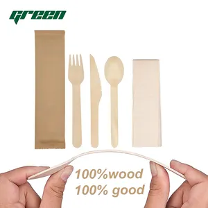 Cheap Price 160mm Eco Friendly Wooden Cutlery Set Disposable Biodegradable Wooden Tableware set