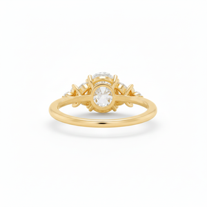 แหวนเพชรทรงรี DEF Color VS VVS Clarity ประดับเพชรแล็บ ตัวเรือนทองคำแท้ 18K ดีไซน์ลายดอกไม้ แหวนสไตล์วินเทจ แหวนหมั้น แหวนสวยงาม - Product Image 3