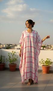 Precioso Vestido Kaftán de Algodón Ecológico con Tie-Dye para Niñas y Mujeres, Cuello en V, Largo, Maxi, Casual, Simple, Hecho a Mano, Transpirable, con Cinturón Bordado - Product Image 2