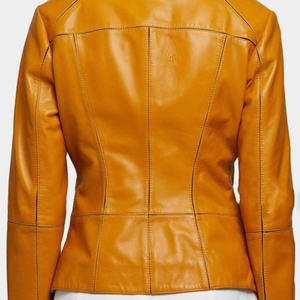 Latest Design Cowhide Knitted Private Logo Custom Rock Style <b>Women</b> Genuine Leather Biker <b>Jacket</b> Windproof Breathable Zipper - Product Image 6